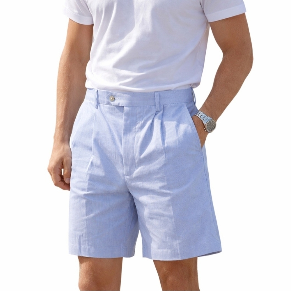 Daniel Cremieux Signature Collection Men Shorts Size 38 Blue 100% Cotton Pleated